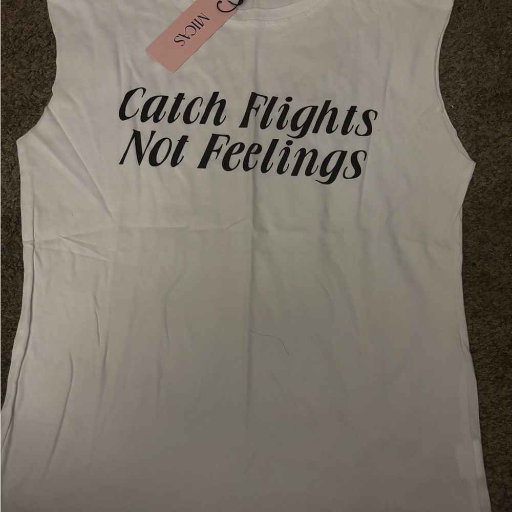 White Sleeveless Top with Catchy Slogan